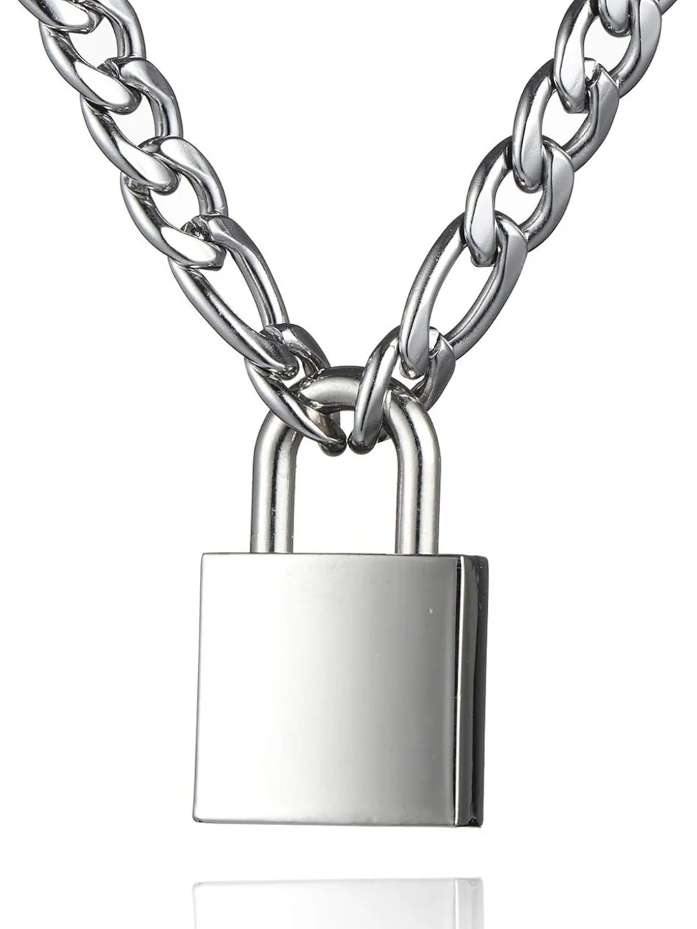 Men's Silver Padlock Pendant Chain Necklace 18 Inches